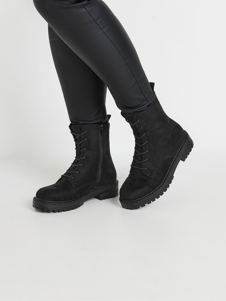 Yours Curve Black Wide Fit Lace Boots - Image 1 of 5