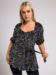 Yours Curve Green London Sequin Velvet Peplum Top - Image 1 of 5