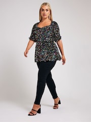 Yours Curve Green London Sequin Velvet Peplum Top - Image 2 of 5