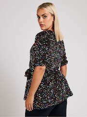 Yours Curve Green London Sequin Velvet Peplum Top - Image 3 of 5