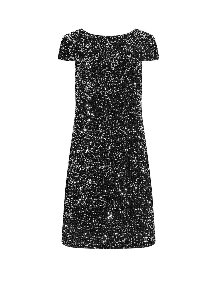 M&Co Silver Sequin Velvet Shift Dress - Image 5 of 5