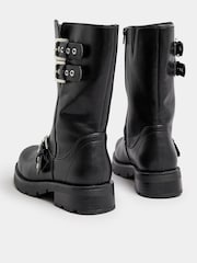 Yours Curve Black Extra Wide Fit 3 Strap Calf Biker Boots - Image 4 of 5