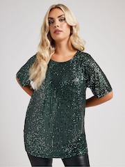Yours Curve Green London Sequin Swing Top - Image 2 of 6