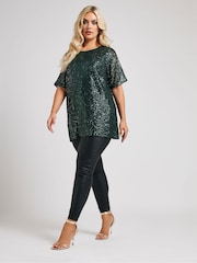 Yours Curve Green London Sequin Swing Top - Image 3 of 6