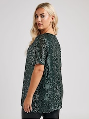 Yours Curve Green London Sequin Swing Top - Image 4 of 6
