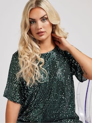 Yours Curve Green London Sequin Swing Top - Image 5 of 6