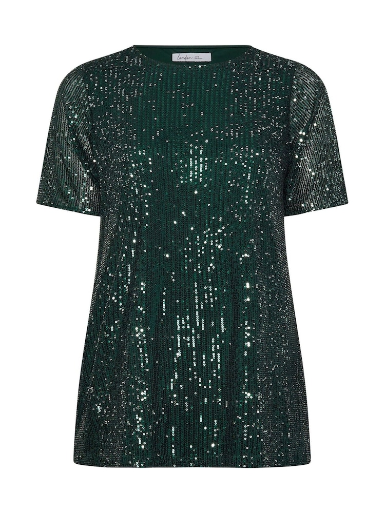 Yours Curve Green London Sequin Swing Top - Image 6 of 6 Yours Curve Green London Sequin Swing Top - Image 6 of 6