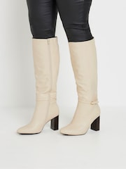 Yours Curve White Extra Wide Fit Heeled Knee High Boots - Image 1 of 5