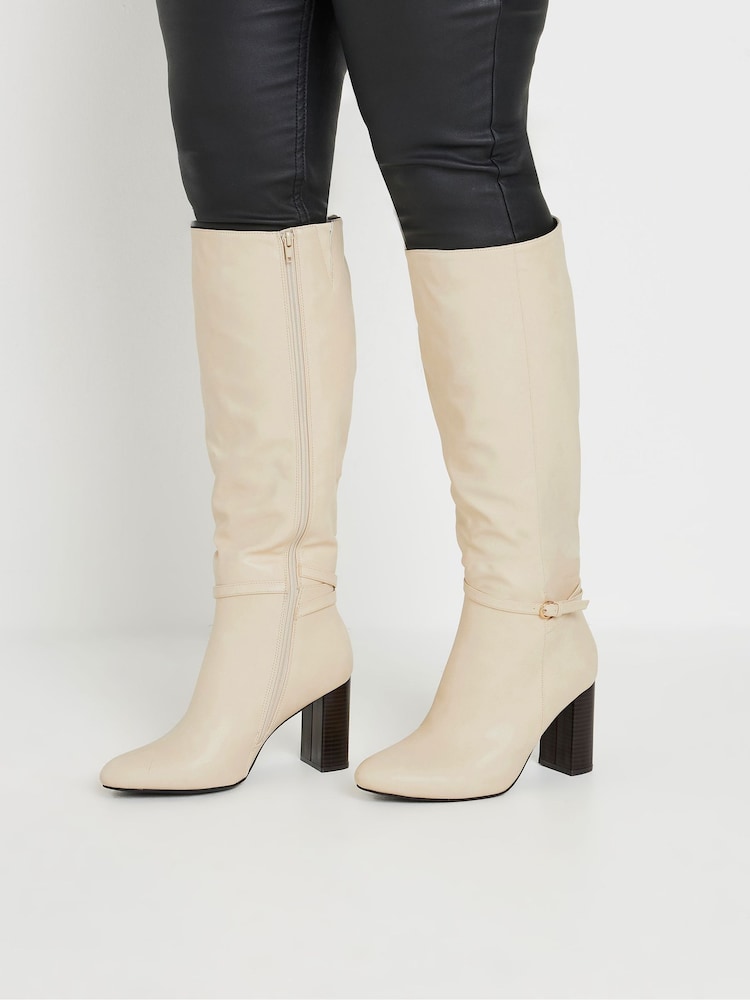 Yours Curve White Extra Wide Fit Heeled Knee High Boots - Image 1 of 5