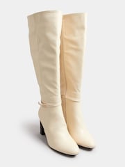 Yours Curve White Extra Wide Fit Heeled Knee High Boots - Image 2 of 5