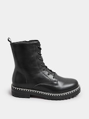 Yours Curve Black Wide Fit Whip Stitch Rand Lace Boots - Image 1 of 5