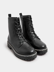 Yours Curve Black Wide Fit Whip Stitch Rand Lace Boots - Image 2 of 5