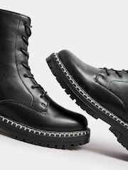 Yours Curve Black Wide Fit Whip Stitch Rand Lace Boots - Image 4 of 5