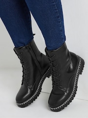 Yours Curve Black Wide Fit Whip Stitch Rand Lace Boots - Image 5 of 5