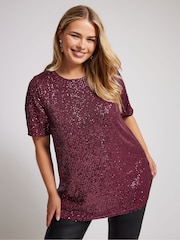 Yours Curve Purple London Sequin Swing Top - Image 1 of 5