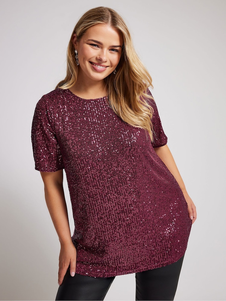 Yours Curve Purple London Sequin Swing Top - Image 1 of 5
