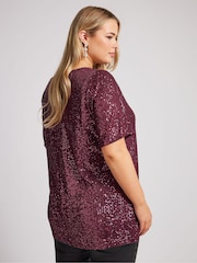 Yours Curve Purple London Sequin Swing Top - Image 2 of 5