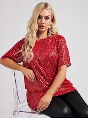 Yours Curve Red London Sequin Swing Top - Image 1 of 5