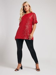 Yours Curve Red London Sequin Swing Top - Image 2 of 5