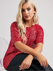 Yours Curve Red London Sequin Swing Top - Image 4 of 5