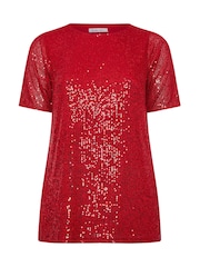 Yours Curve Red London Sequin Swing Top - Image 5 of 5