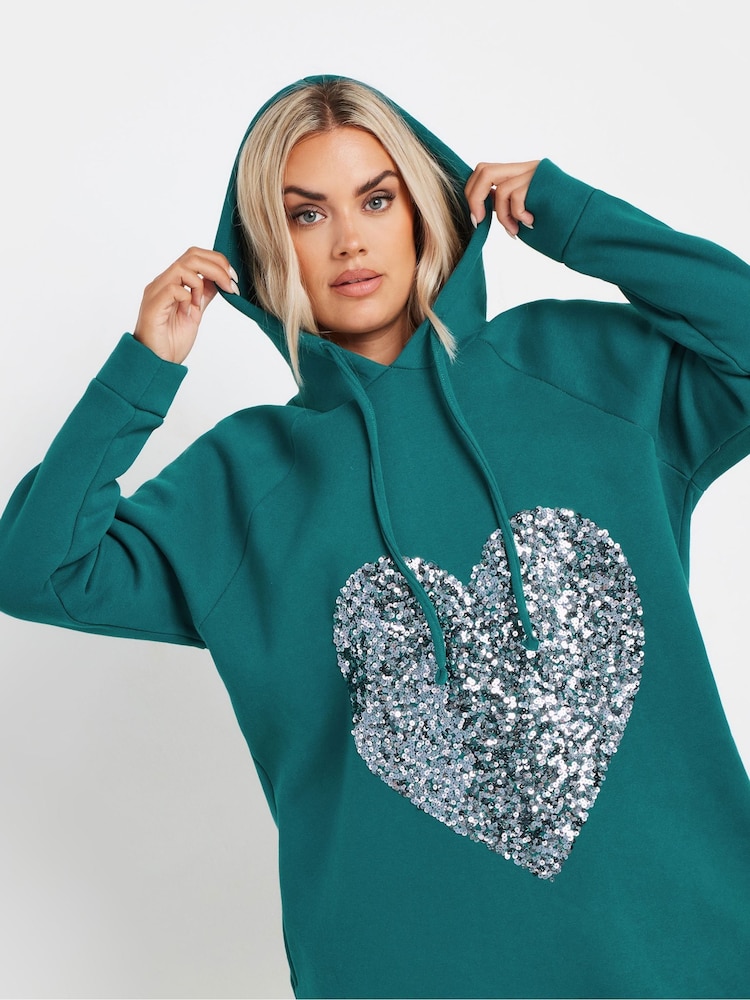 Yours Curve Blue Heart Embellished Hoodie Dress - Image 2 of 5