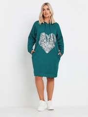 Yours Curve Blue Heart Embellished Hoodie Dress - Image 4 of 5