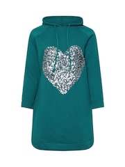 Yours Curve Blue Heart Embellished Hoodie Dress - Image 5 of 5