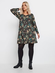 Yours Curve Black Shirred Panel Tea Dress - Image 3 of 5