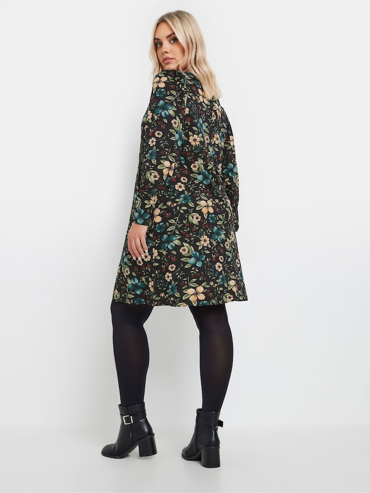 Yours Curve Black Shirred Panel Tea Dress - Image 4 of 5