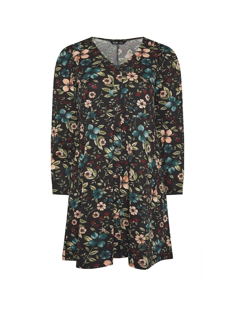 Yours Curve Black Shirred Panel Tea Dress - Image 5 of 5