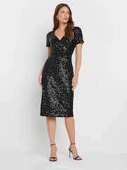 M&Co Black Sequin Wrap Shift Dress - Image 2 of 5
