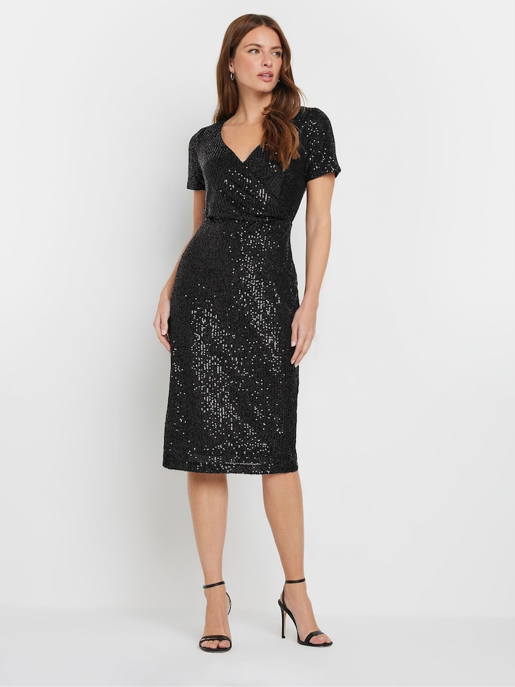 M&Co Black Sequin Wrap Shift Dress - Image 2 of 5