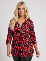 Yours Curve Red London Knot Front Top - Image 1 of 5