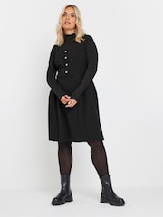 Yours Curve Black Button Placket Texture Ribbed Pinafore Dress - Image 1 of 5