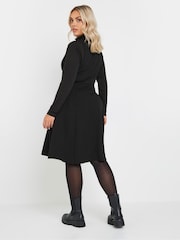 Yours Curve Black Button Placket Texture Ribbed Pinafore Dress - Image 3 of 5