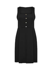 Yours Curve Black Button Placket Texture Ribbed Pinafore Dress - Image 5 of 5