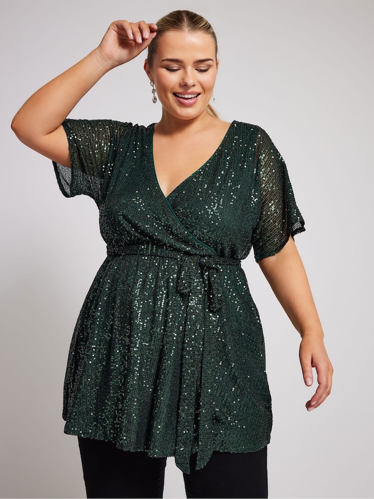 Yours Curve London Wickeltop mit Paillettenbesatz - Bild 1 von 5