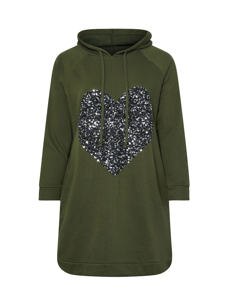 Yours Curve Green Heart Embellished Hoodie Dress - Image 5 of 5