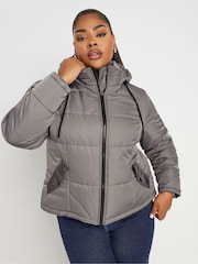 Yours Curve Grey Boxy Short Coat - Image 1 of 5