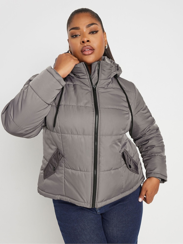 Yours Curve Grey Boxy Short Coat - Image 1 of 5