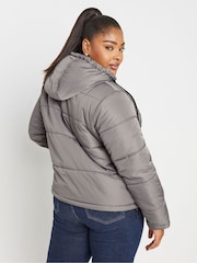 Yours Curve Grey Boxy Short Coat - Image 3 of 5