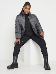 Yours Curve Grey Padded Drawstring Coat - Image 2 of 6