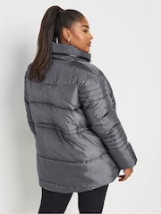 Yours Curve Grey Padded Drawstring Coat - Image 3 of 6