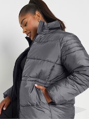 Yours Curve Grey Padded Drawstring Coat - Image 4 of 6