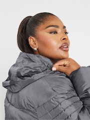 Yours Curve Grey Padded Drawstring Coat - Image 5 of 6