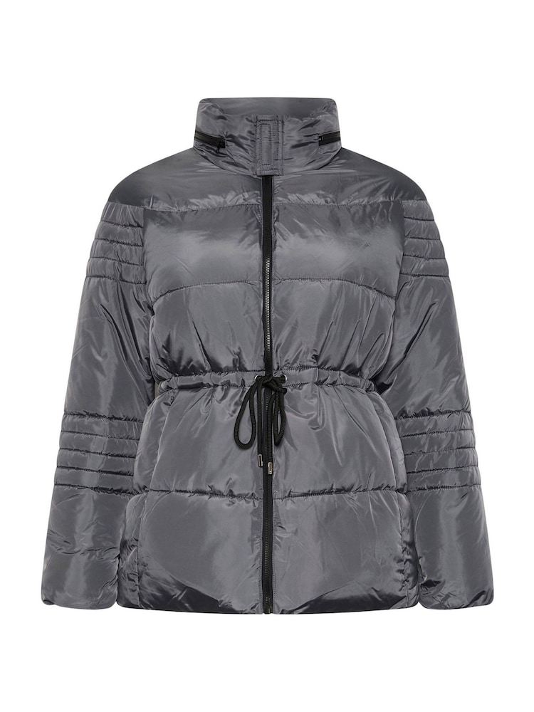 Yours Curve Grey Padded Drawstring Coat - Image 6 of 6