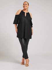 Yours Curve Black London Foil Chain Detail Top - Image 2 of 5