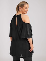 Yours Curve Black London Foil Chain Detail Top - Image 3 of 5