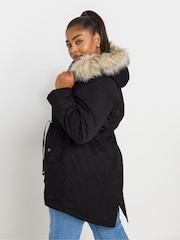 Yours Curve Black Petite Faux Fur Trim Parka - Image 3 of 5